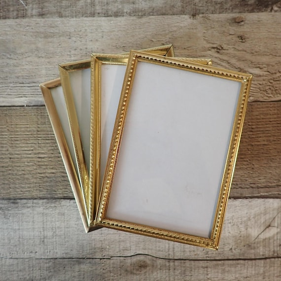 Vintage 3x5 Metal Gold Brass Colored Photo Picture Frame Set of 4 Frames 3.5" x 5" All Different Patterns