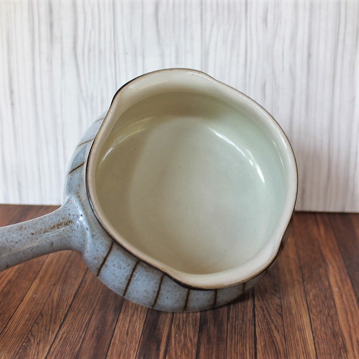 Vintage Denby STUDIO Ceramic Gravy Boat White Gray Brown with Lines