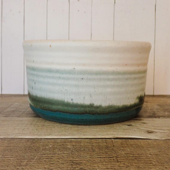 Vintage The Dip Kids Stoneware Pottery Planter Blue Green and White Drip Glaze Hand Made Flower Pot
