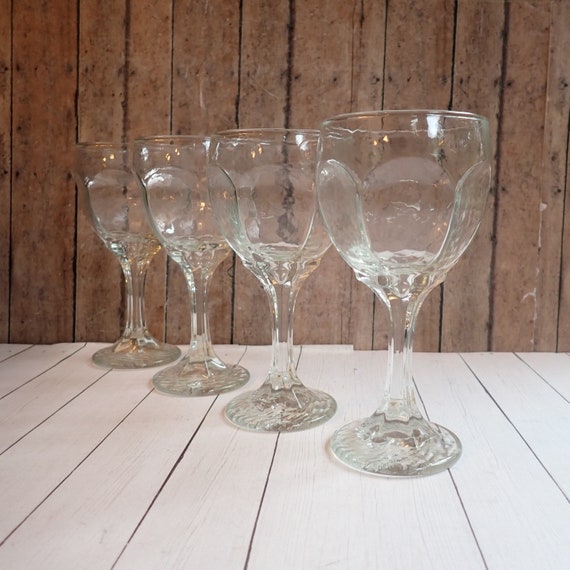 Vintage Libbey CHIVALRY Clear White Wine Glasses Set of 4 Flat Paneled  Small Goblet 7 Oz. 