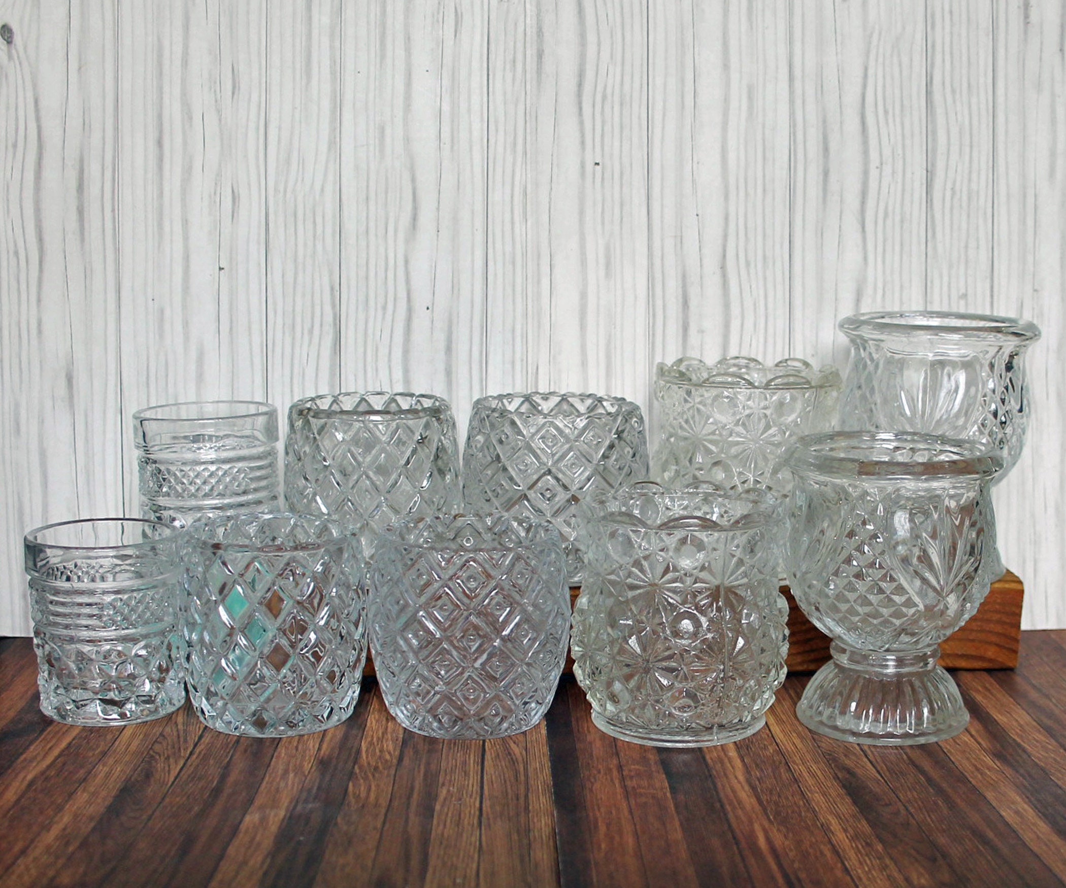 Pair Vintage Reijmyre Sweden Ice Block Clear Glass Candle Holders
