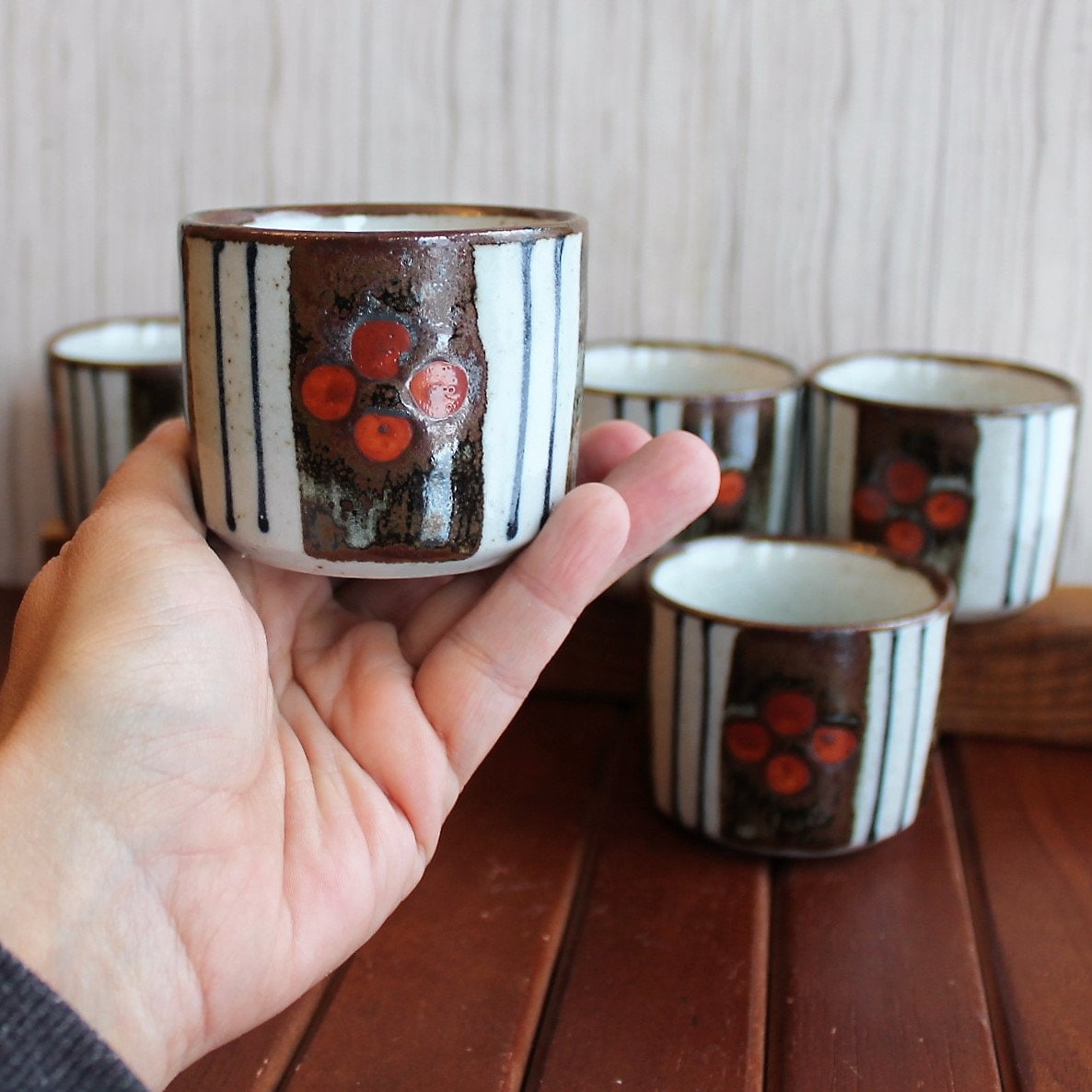 Vintage Otagiri Stoneware Sake or Tea Cups Set of 6 Ceramic Gray with