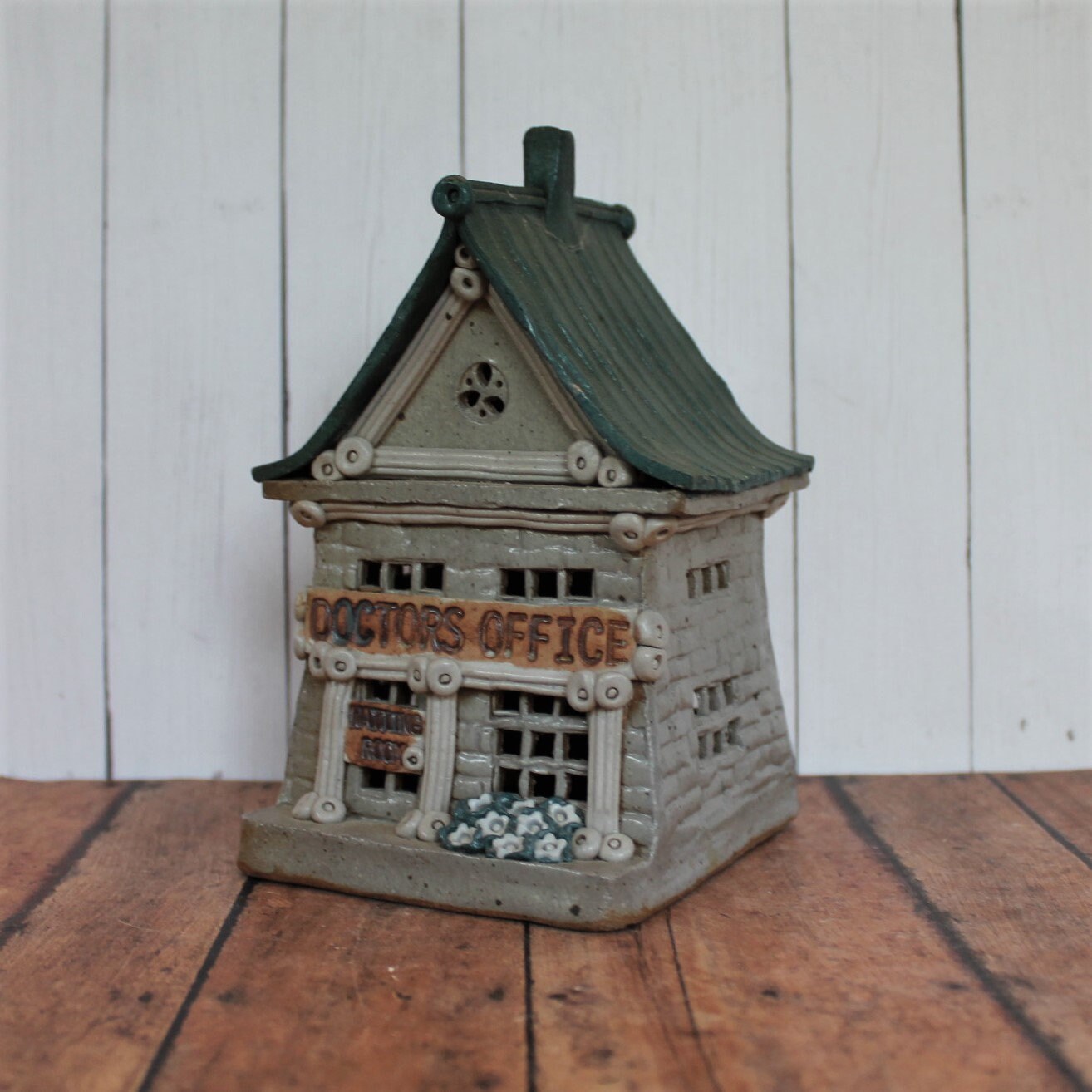 Vintage Windy Meadow Pottery Doctors Office Village Building Hometown