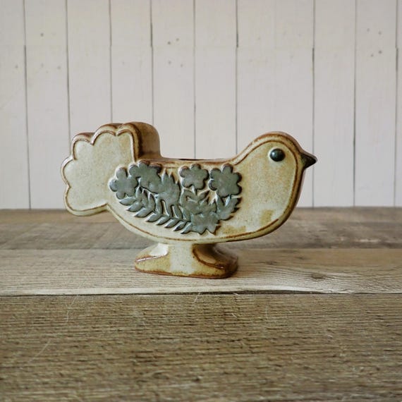 Vintage Stoneware Bird Candlestick Holder Tan and Gray Mid Century Modern Candle Holder UCTCI Style