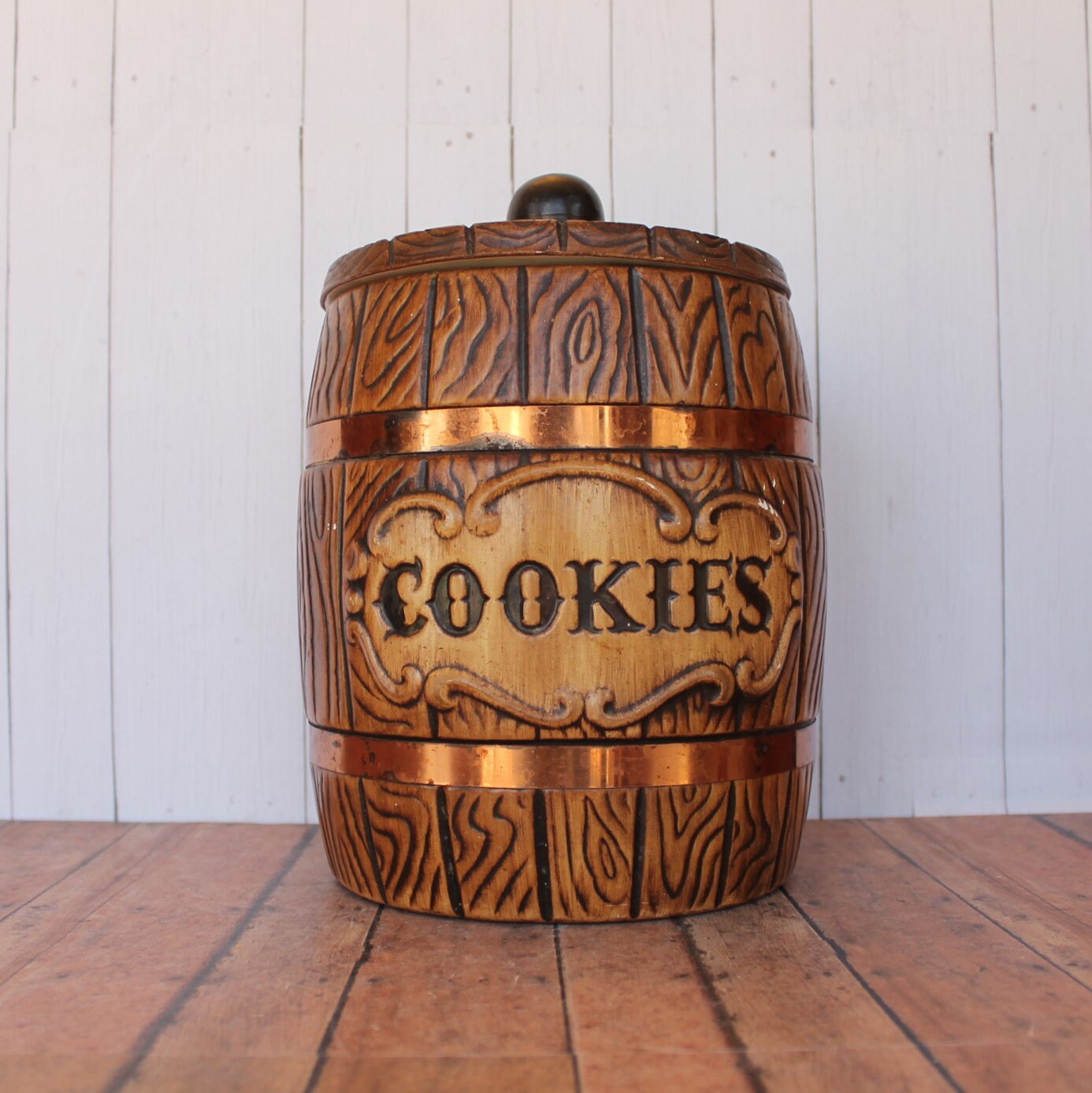 Vintage Treasure Craft Ceramic Cookie Jar Canister with Lid Brown Faux