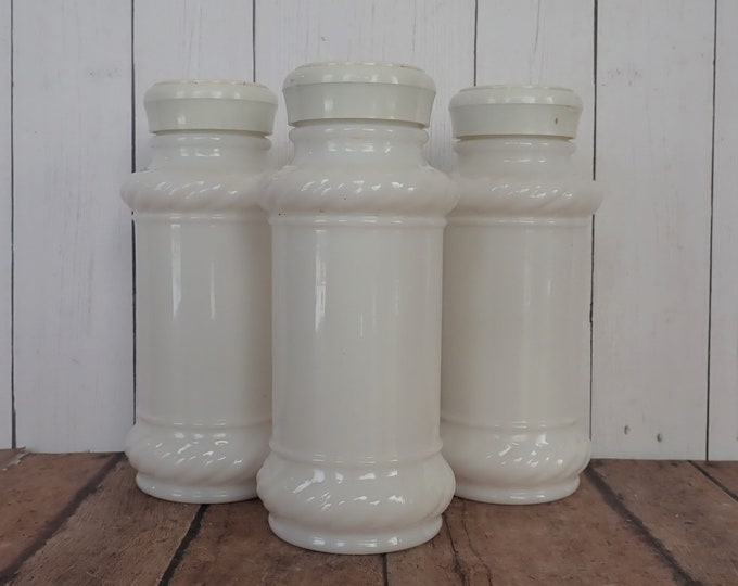 Vintage Milk Glass Spice Jar Set of 3 Tall 5 White Glass Etsy