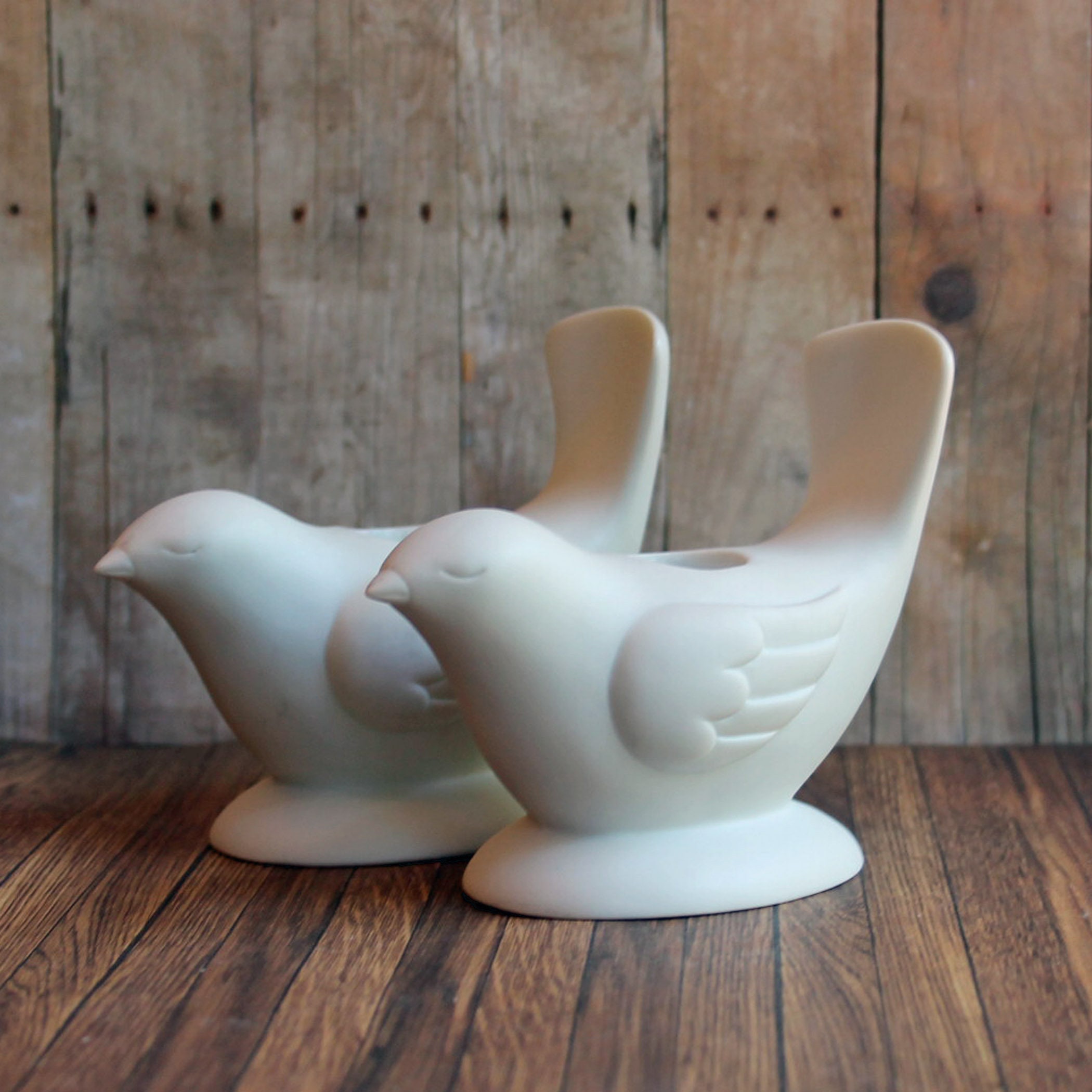 Vintage Avon White Ceramic Bisque Bird Taper Candle Holder Set of 2
