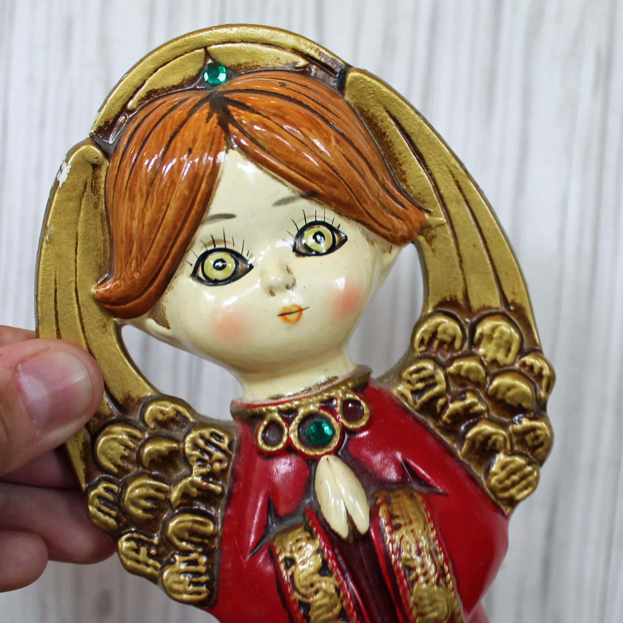 Vintage Christmas Ceramic Angel Figurine Modern Danish Style Red and