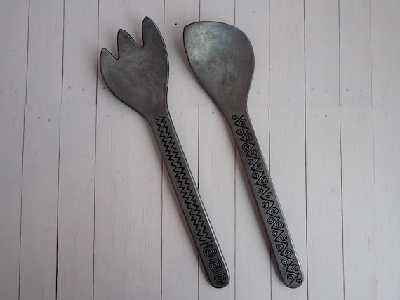 Vintage Wilton Reggae Pewter Salad Set Spoon and Fork Set