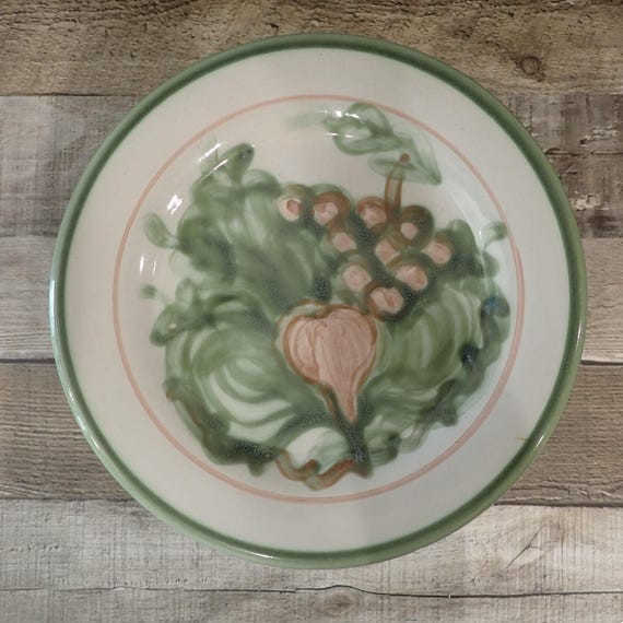 Vintage Louisville Stoneware PEAR HARVEST 9" Luncheon Plate Set of 8 Gray Stoneware Dinner Plates JBT Pottery John B Taylor
