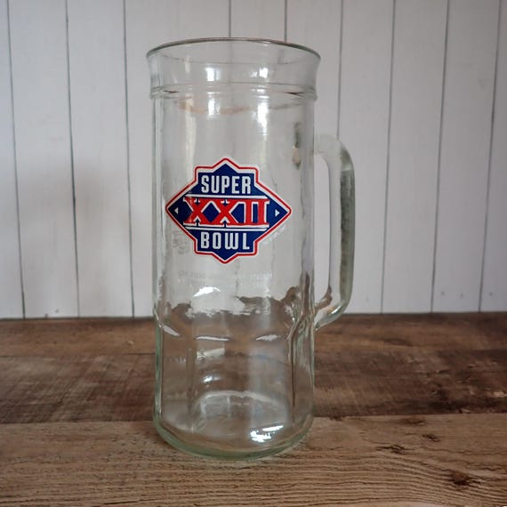 Vintage 1988 Super Bowl Clear Glass Beer Stein Mug Football
