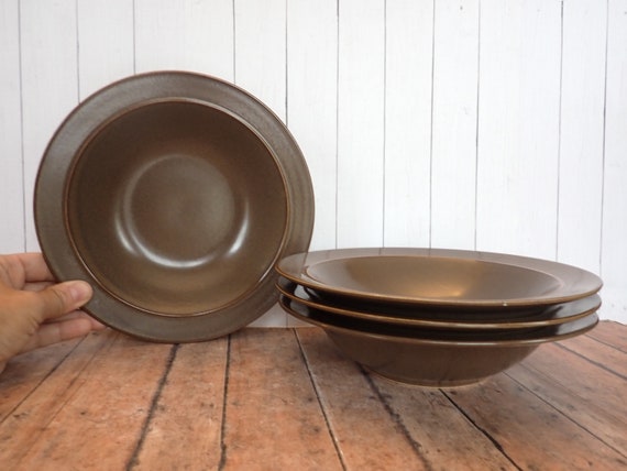 Vintage Mikasa The Dunes PEBBLE BEACH Rim Soup Cereal Bowl Set of 4 Brown Stoneware Bowls