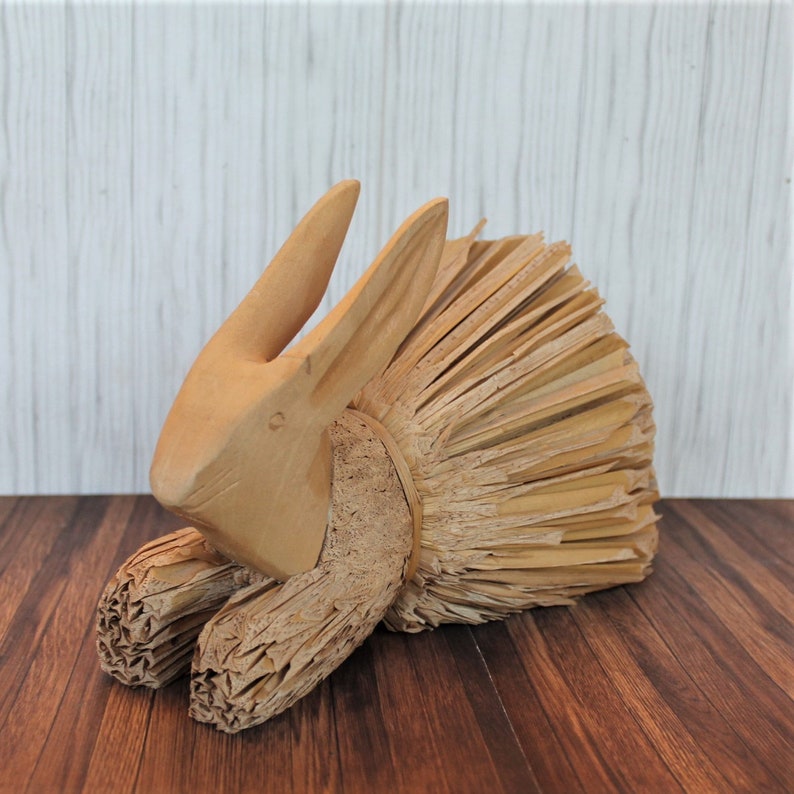 Vintage Wood Corn Husk Bunny Rabbit Figurine Tan Beige Easter Etsy