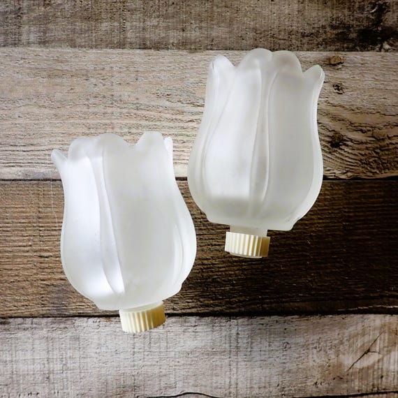 Vintage Frosted Clear Glass Peg Votive Cup Set of 2 Flower Pattern for Candlesticks