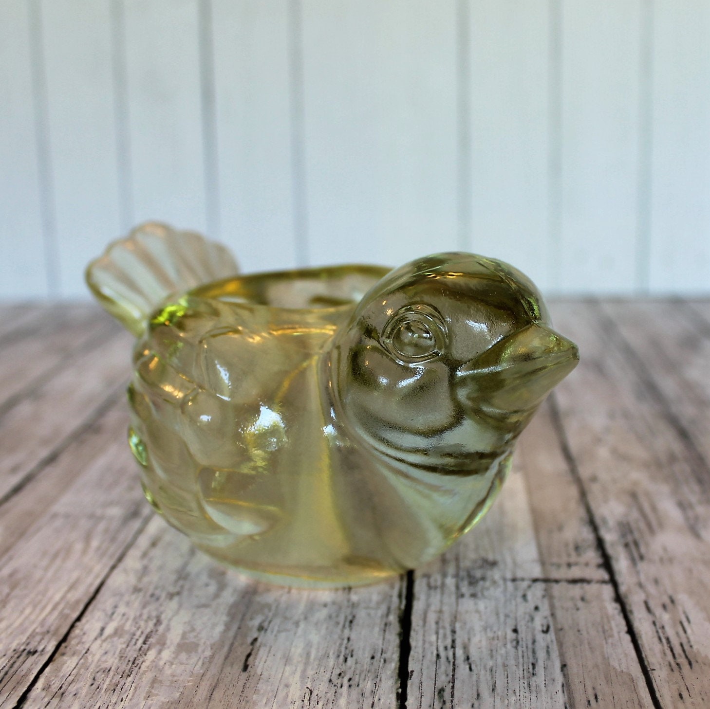 Vintage INDIANA GLASS Light Yellow Bird Votive or Tealight Candle