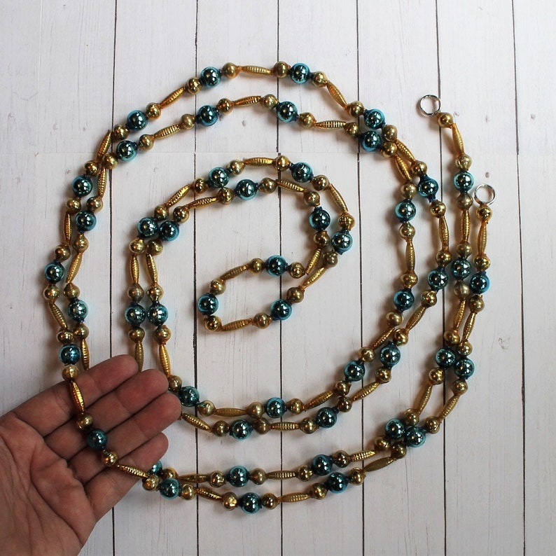 Vintage Mercury Glass Bead Garland 1Beaded Mini Gold and Blue Etsy