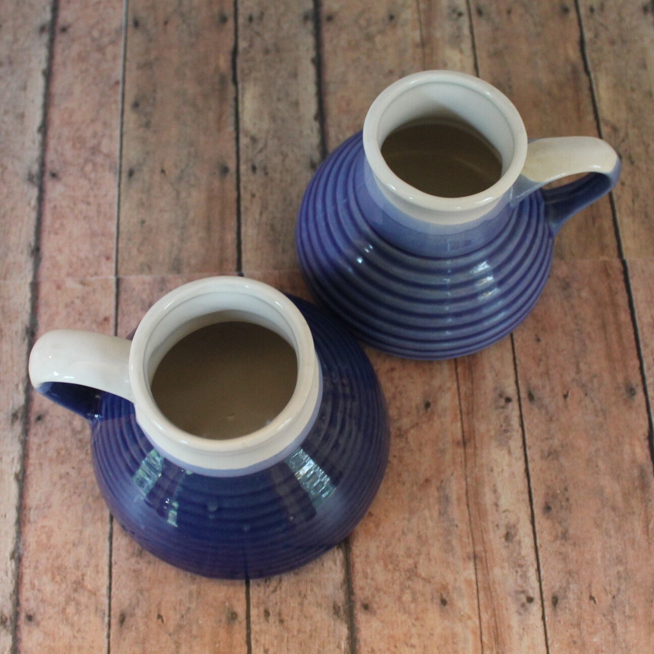 Vintage Wide Base No Spill Ceramic Stoneware Travel Mugs Set of 2 Spill