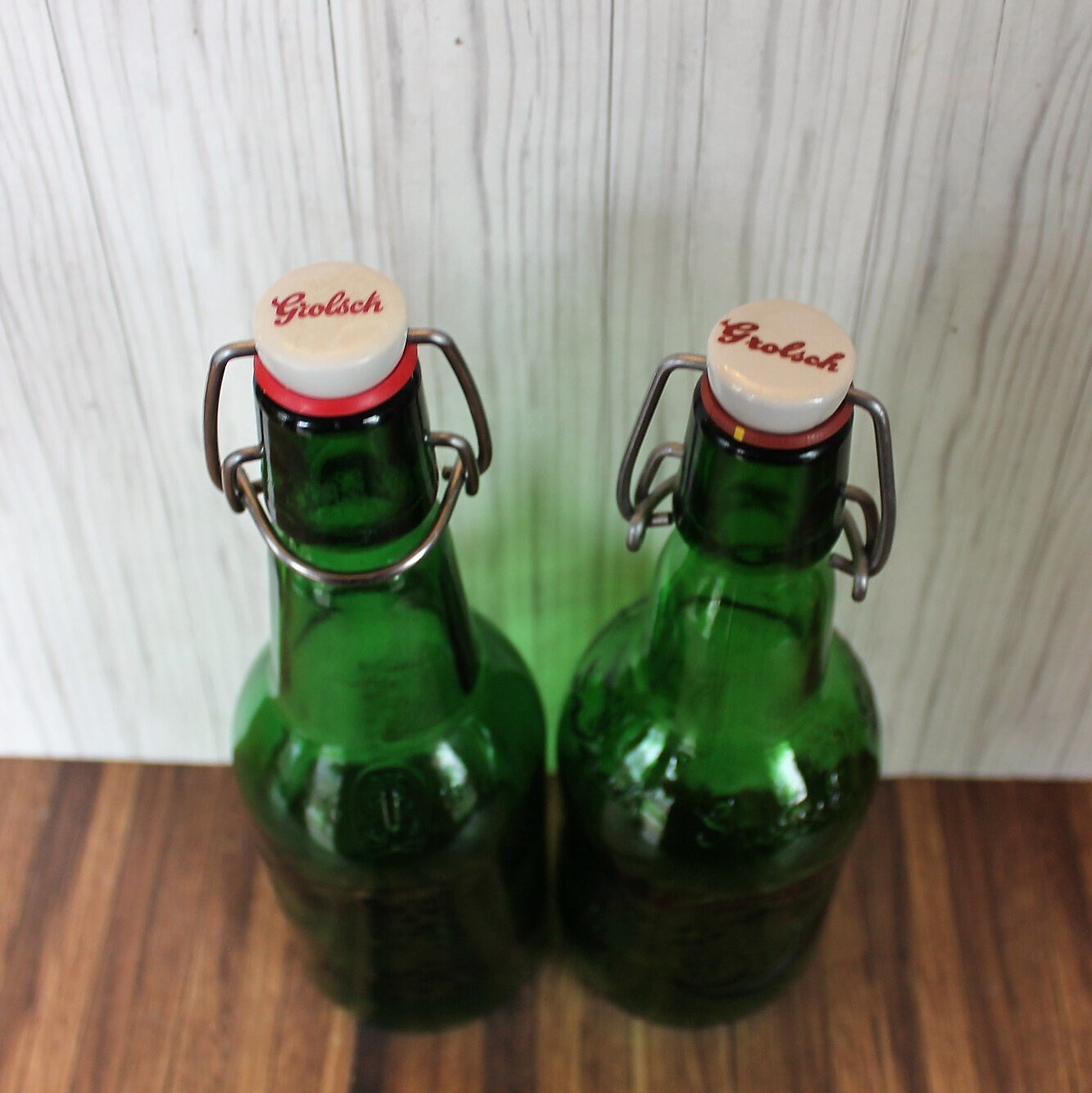 Vintage Grolsch Beer Bottle Set of 2 Green Glass Bottle with Cap and Bail Dutch Beer Bottle