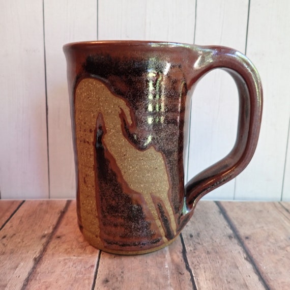 Vintage Peggy Ahlgren Wilson Creek Pottery Large Mugs Set of 3 Green and Tan Hand Made Studio Pottery