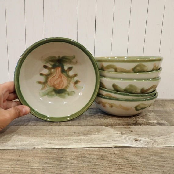 Vintage Louisville Stoneware PEAR 6" Coupe Cereal Soup Bowl Set of 6 Bowls John B Taylor Harvest