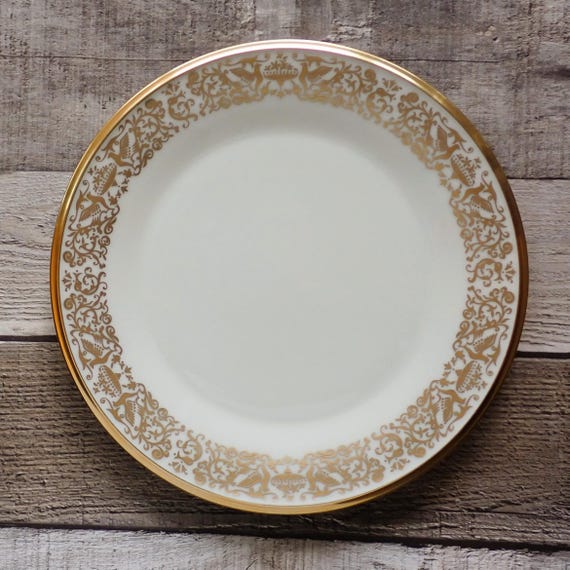Vintage Lenox TUSCANY China Salad Plate Set of 6 or Set of 12 Ivory White with Gold Bird Leaves and Flowers