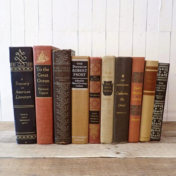 Vintage Book Set of 10 Books Black Tan Red Bookshelf Bundle Office Library Decor