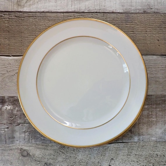 Vintage Lenox Ovington Brothers China 9" Luncheon Plate Set of 3 Ivory White with Gold Band