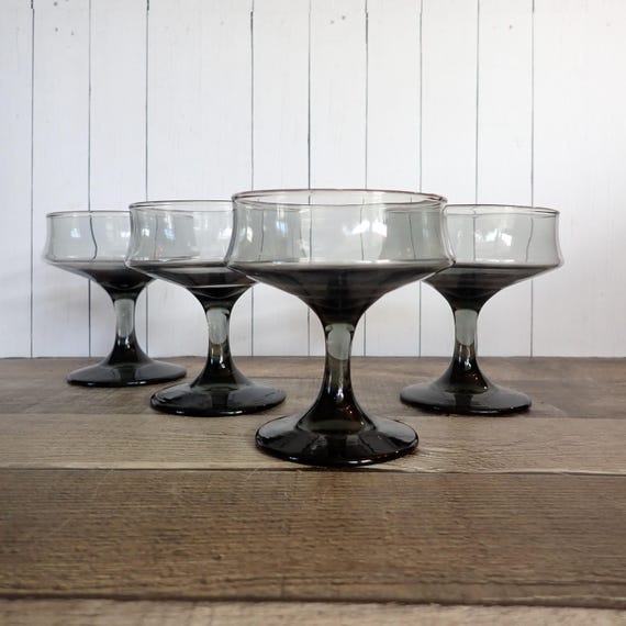 Vintge Libbey IMPROMPTU Gray Smoke Champagne Sherbet Glasses Set of 4 Glasses 6 oz.