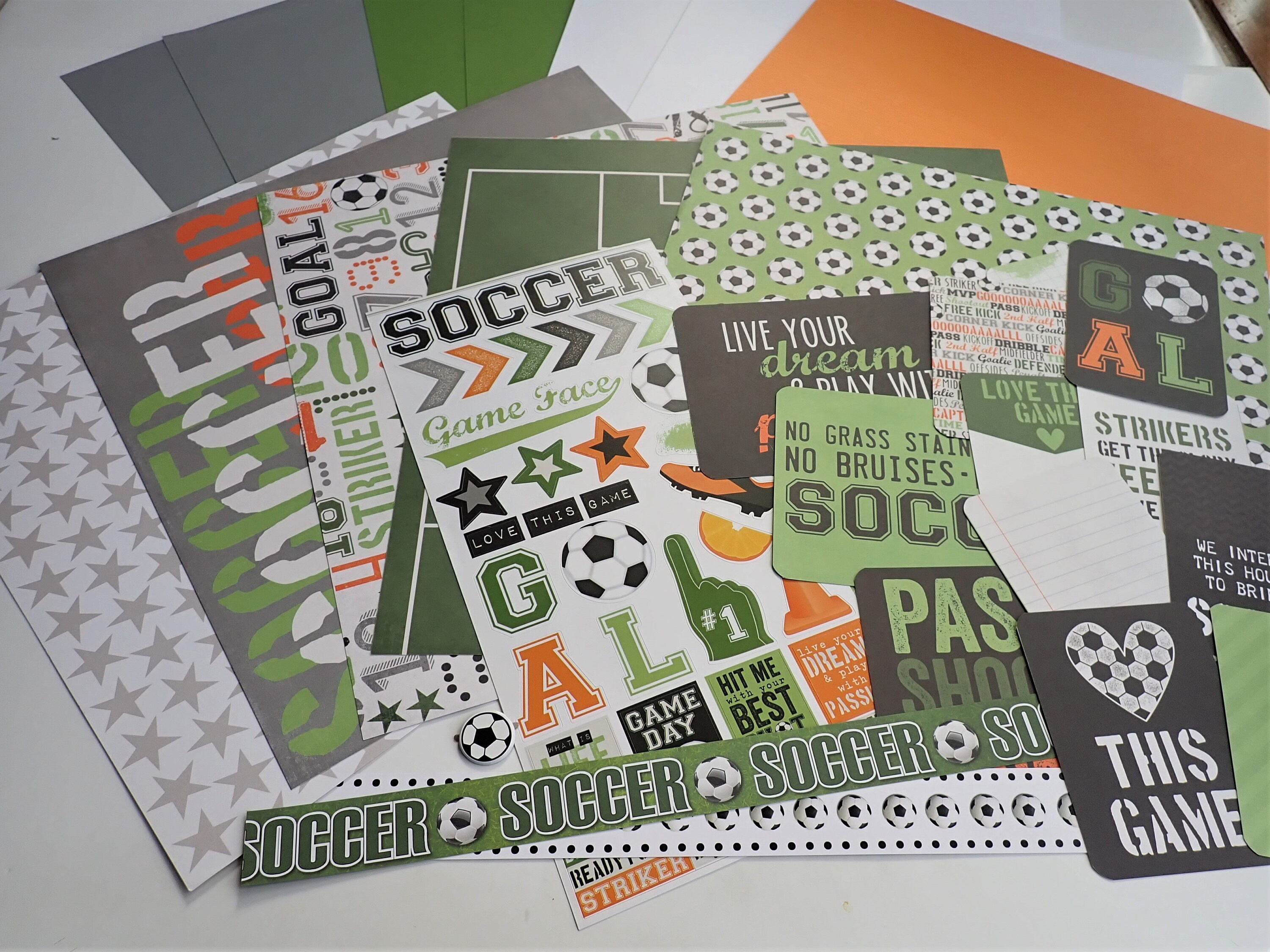 Simple Stories Soccer Scrapbook Kit 12x12 Paper 12 Sheets and Sticker