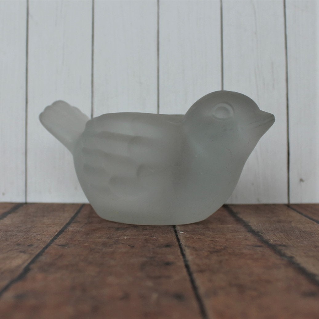 Vintage INDIANA GLASS Frosted Clear Bird Votive or Tealight Candle