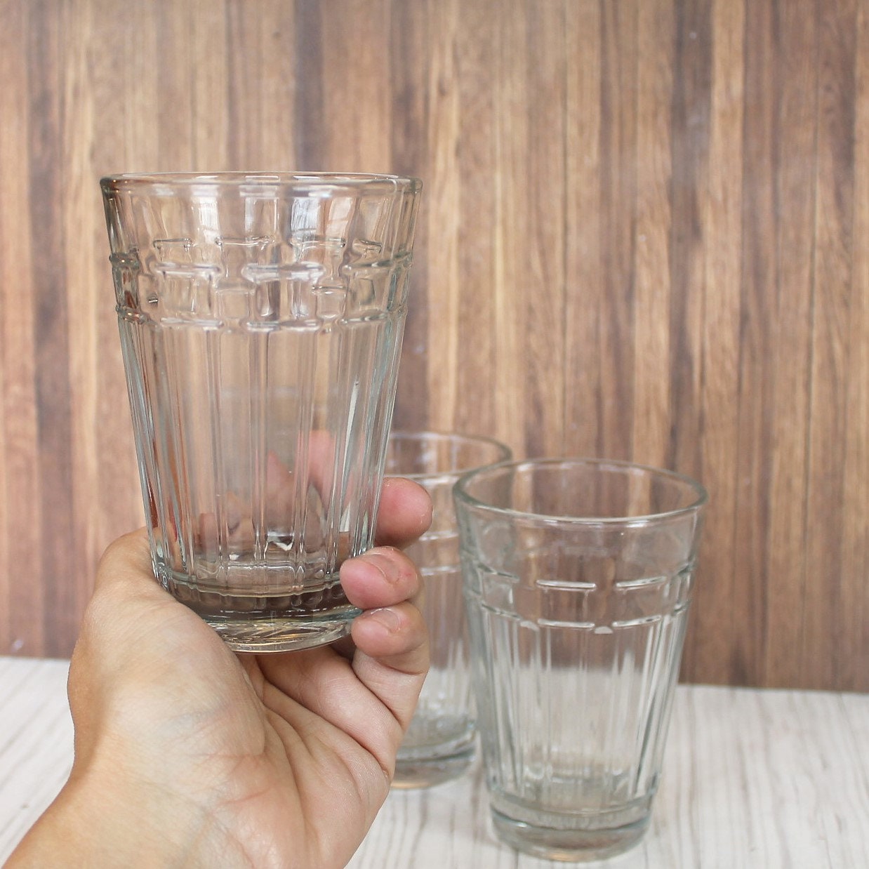 Vintage Longaberger Glass WOVN TRADITIONS Clear Tumbler Set of 4 8 oz