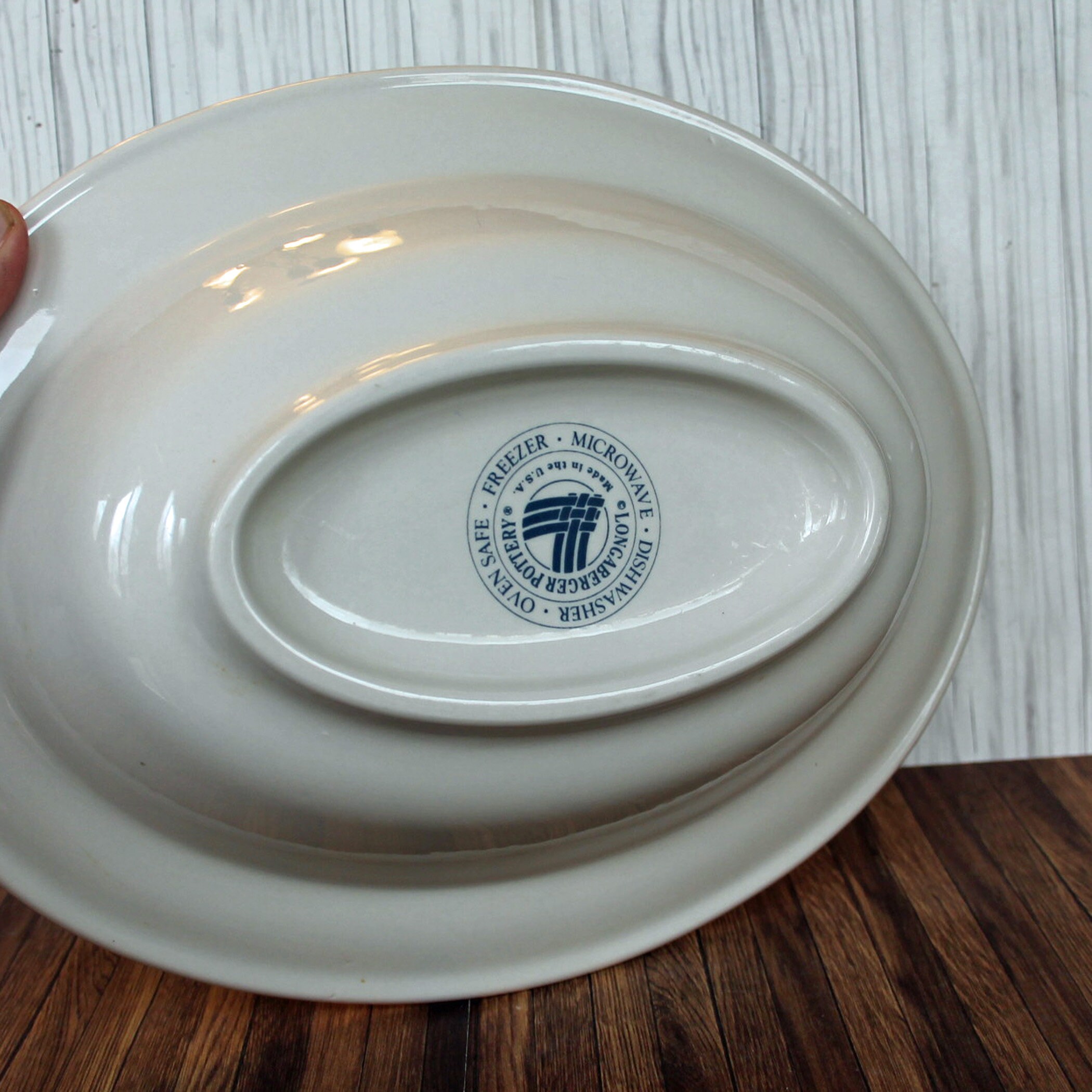 Vintage Longaberger Pottery WOVEN TRADITIONS Classic Blue 11 Oval