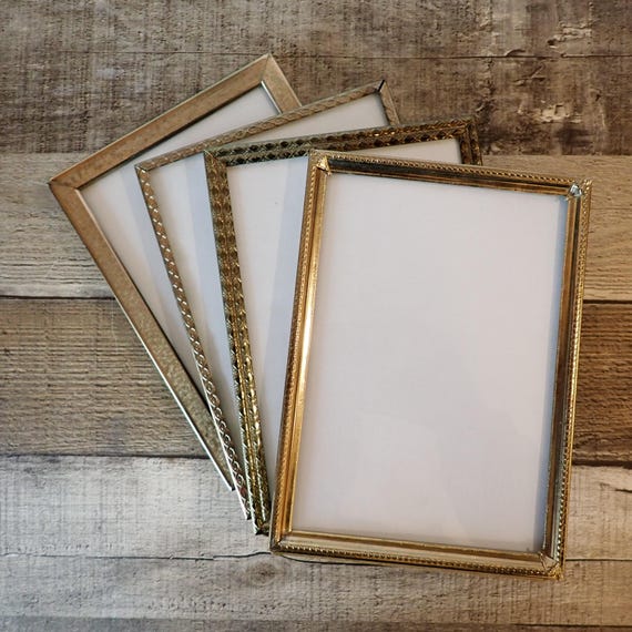Vintage 5x7 Metal Gold Brass Colored Photo Picture Frame Set of 4 Frames Different Patterns 5"  x 7"