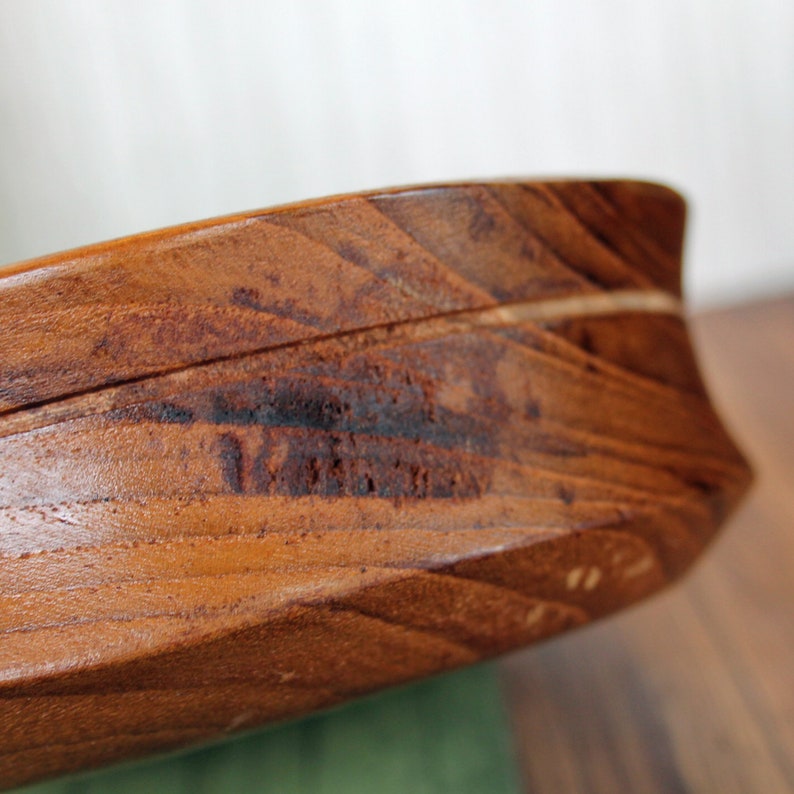 Vintage Wooden Salad Bowl Serving Set with Large Bowl 4 Individual Bowls and 2 Spoons Teak Wood Thailand Modern Style