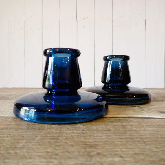 Vintage Maria Kariis Cobalt Blue Candlestick Holders Pair Set of 2 Candle Holders Candlesticks