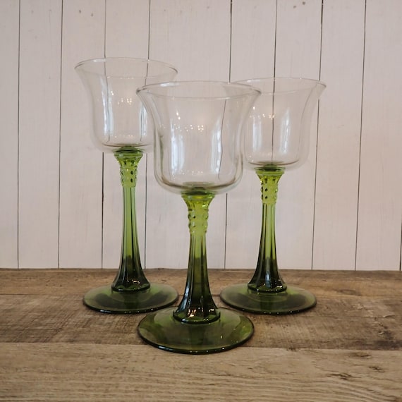 Vintage Partylite Radiant Glow Clear and Green Glass Votive or Tealight Candle Holder Set of 3 Footed Graduated Sizes