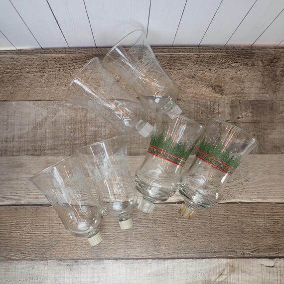 Vintage Christmas Glass Votive Candle Holder Votive Cups PAIRS YOU CHOOSE Patterned Votive Holders Peg Trees Angel Sleigh Heart Etched