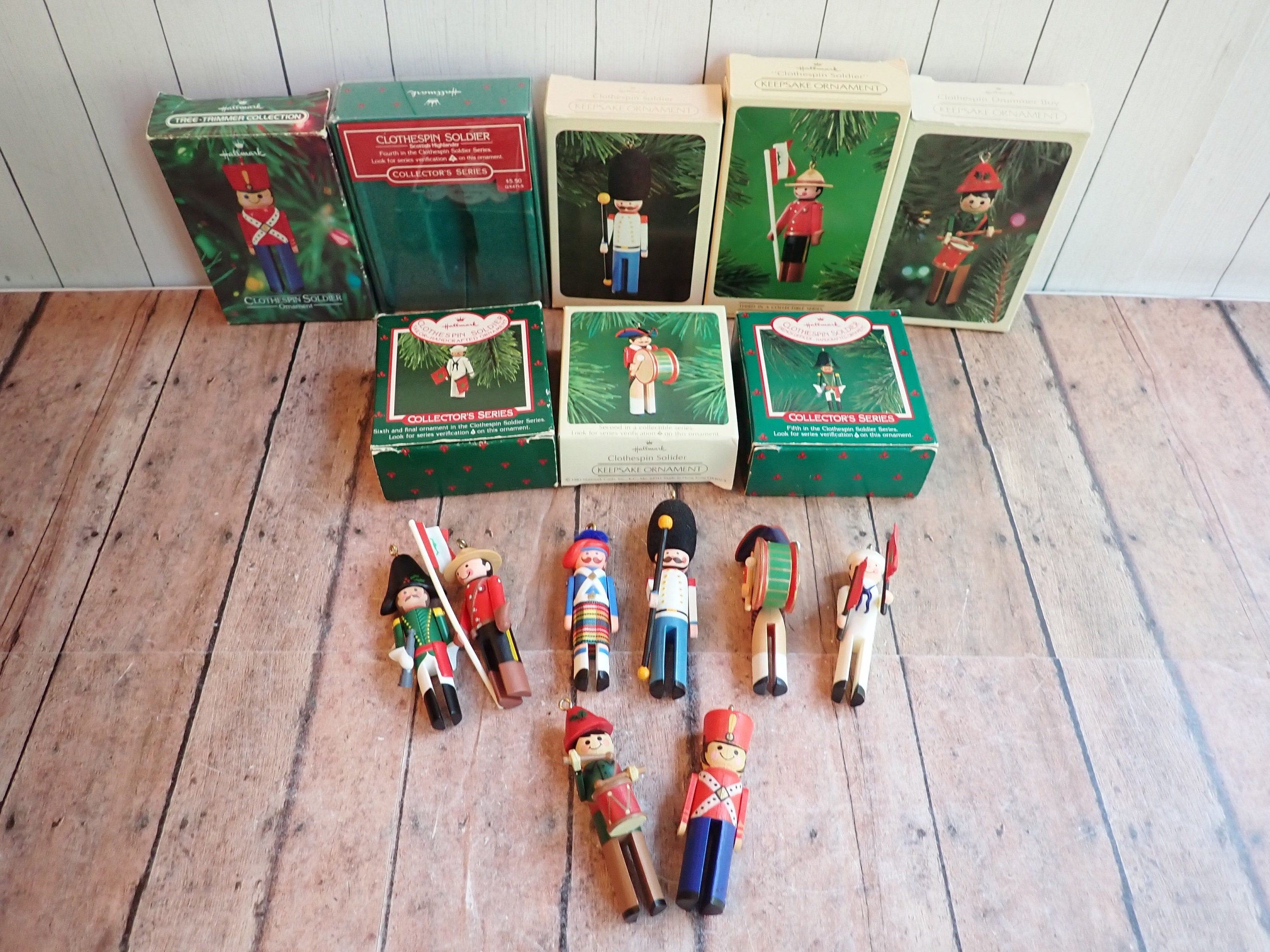 Vintage Hallmark Ornament Clothespin Soldier Ornament Set of 8