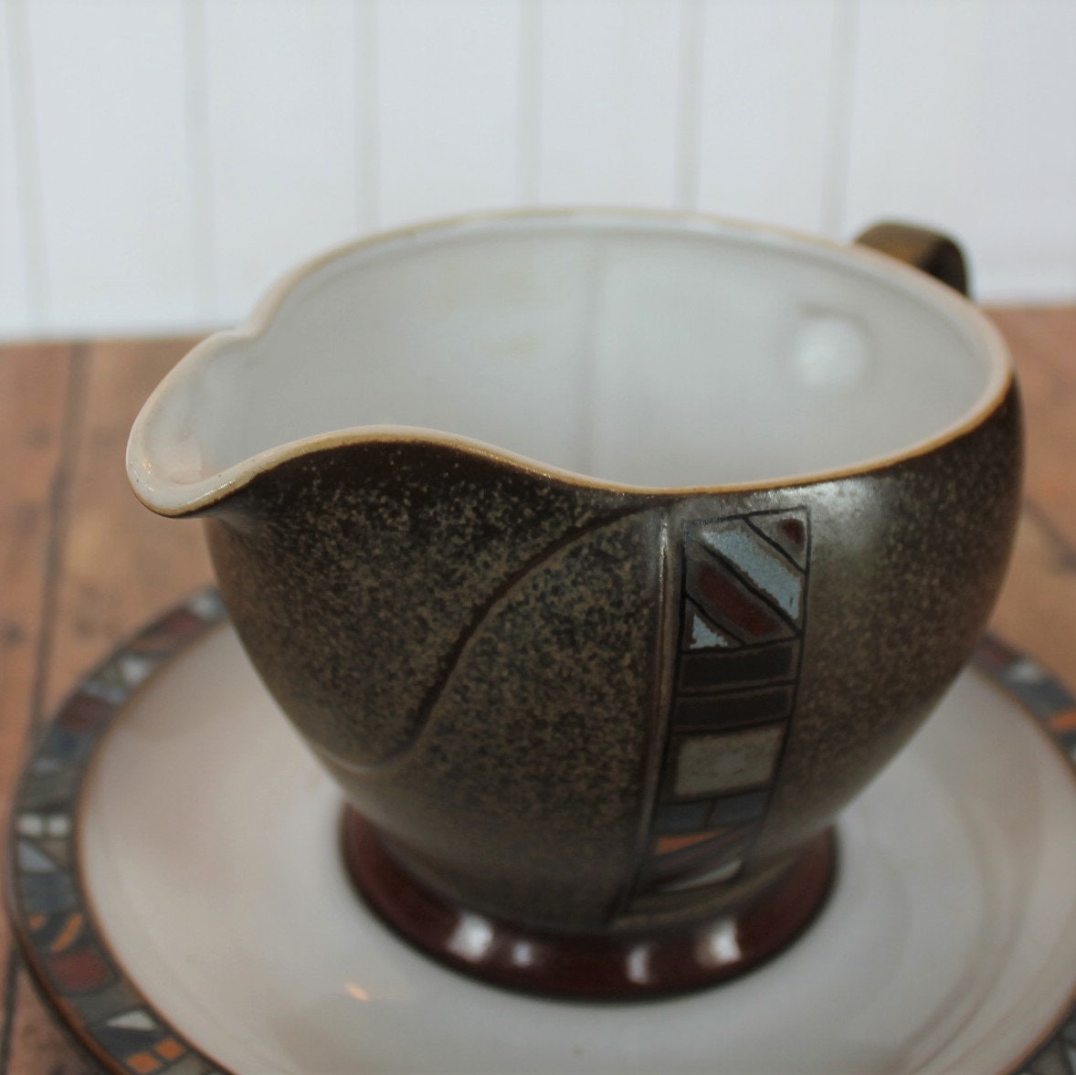 Vintage Denby MARRAKESH Ceramic Gravy Boat with Underplate Green and