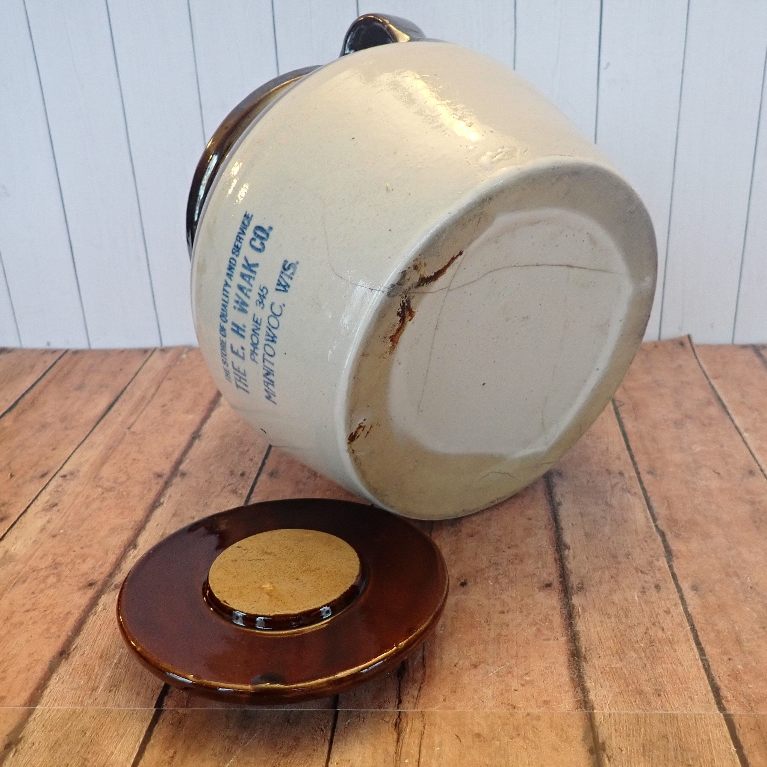 Vintage Red Wing Advertising Bean Pot with Lid Stoneware Cream and