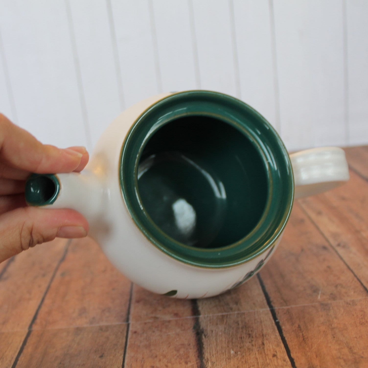 Vintage Denby GREENWHEAT Teapot with Hand Painted Leaf Design Signed