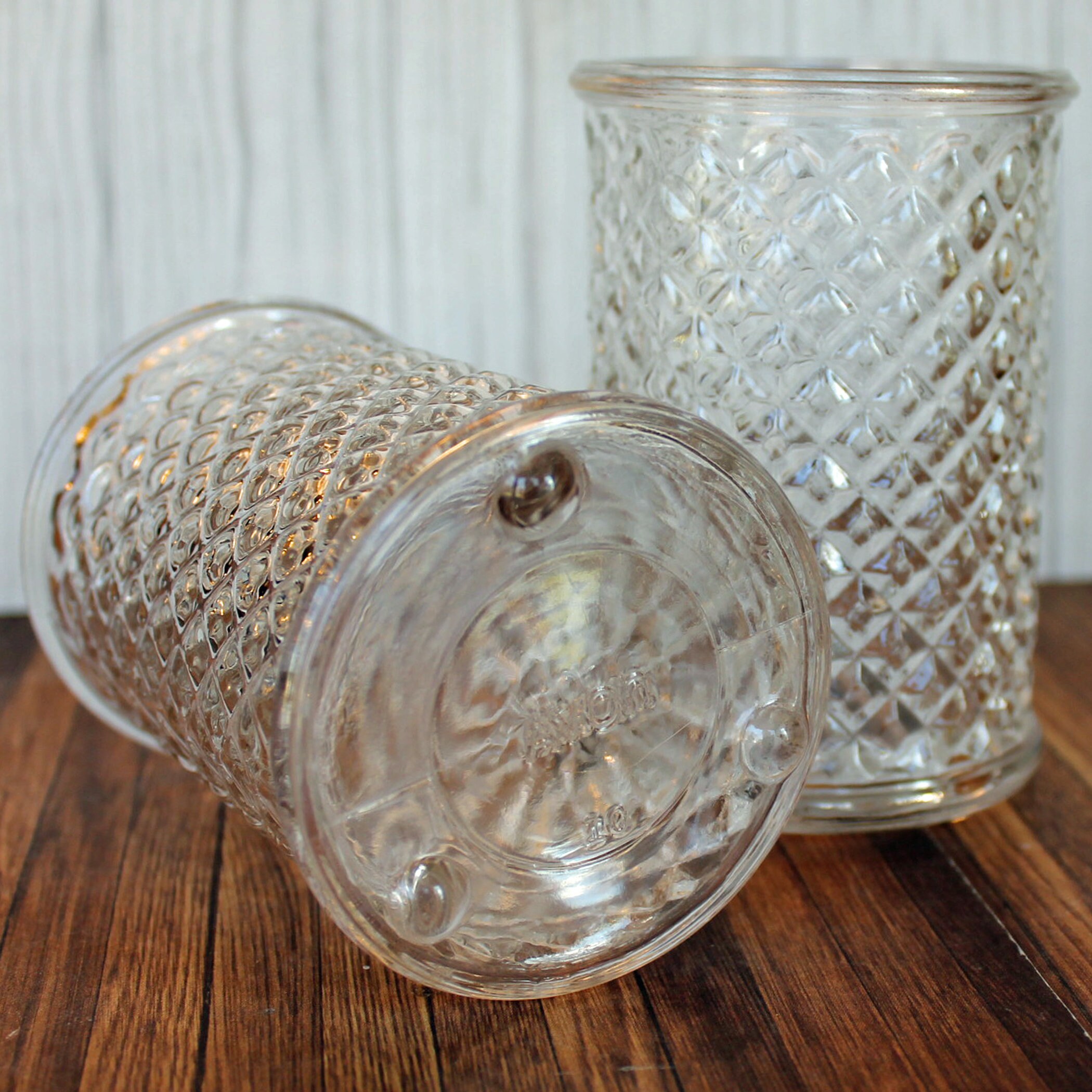 Vintage Avon Clear Glass Jelly Jar Style Candle Holder Set of 2