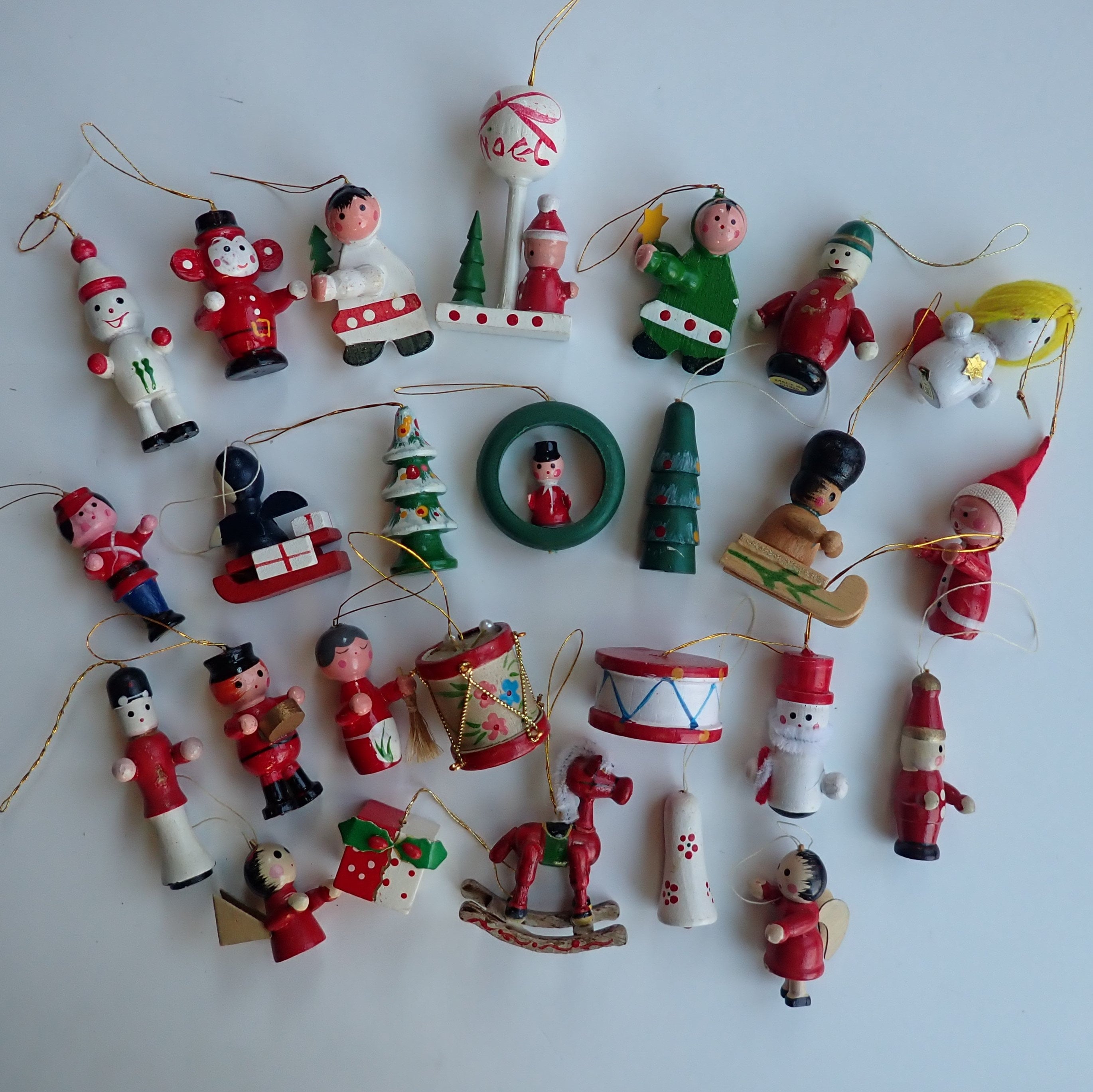 Vintage Wooden Christmas Ornaments Set of 26 Wood Ornaments Mix and