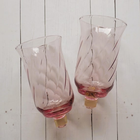 Vintage Pink Glass Votive Cup Set of 2 Pink with Swirl Pattern for Candlestick or Sconce
