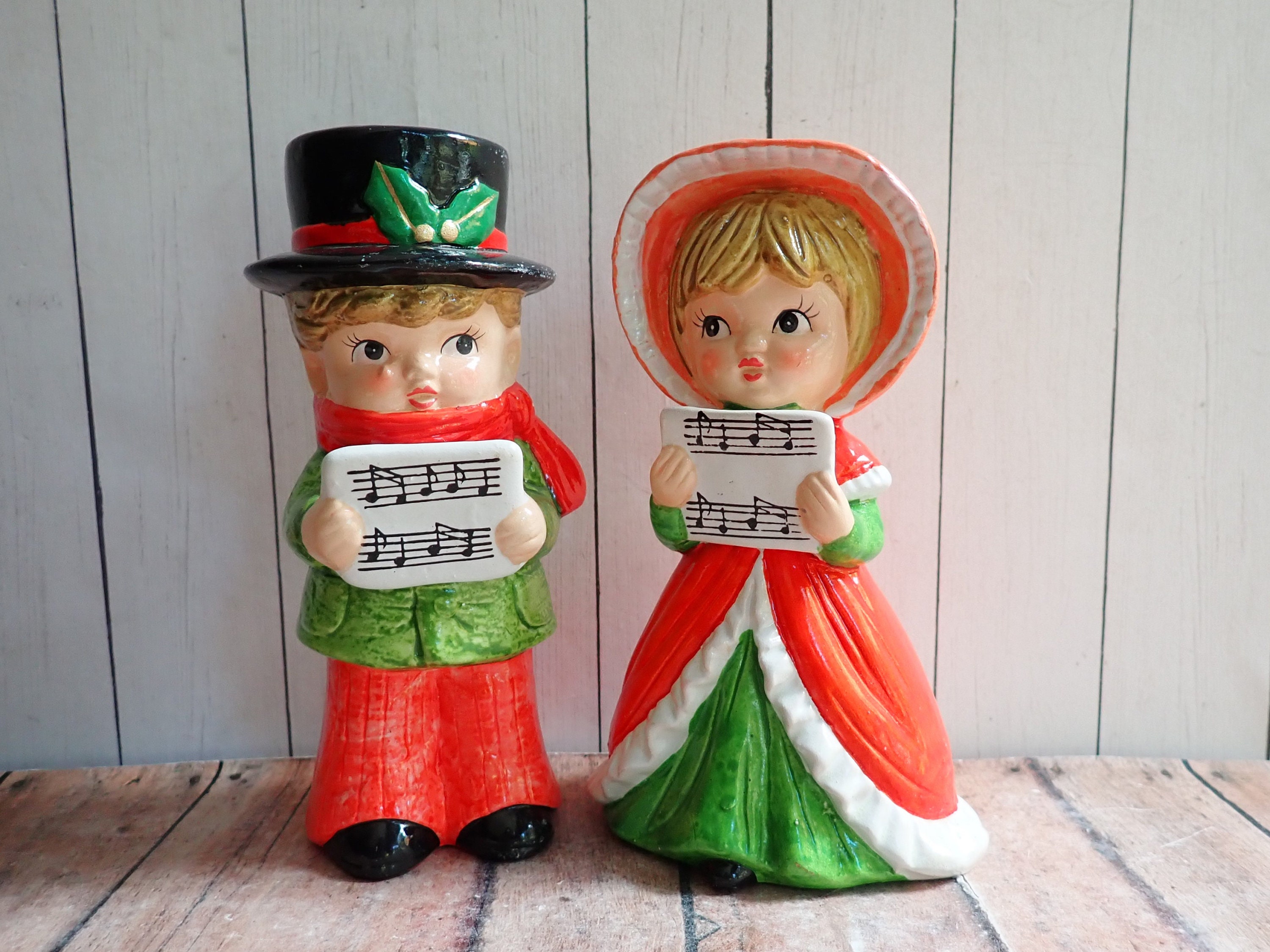 Vintage Christmas Caroler Children Set of 2 Figurines Boy and Girl with