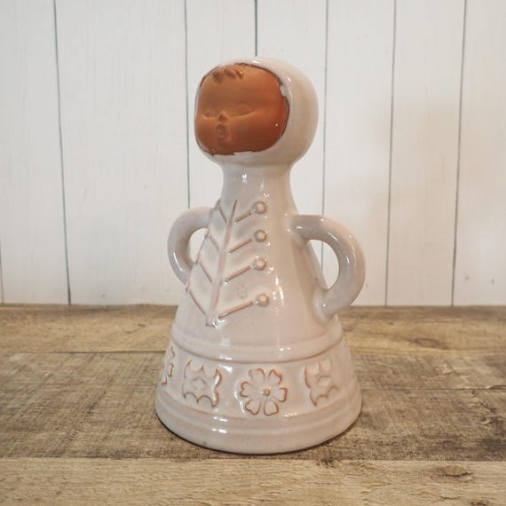 Vintage Danish or Swedish Pottery Girl Figurine Bell Terra Cotta UCTCI Style