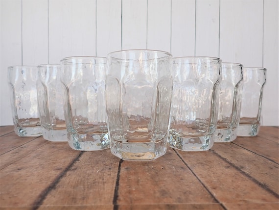 Vintage Libbey CHIVALRY Clear Juice Glasses Set of 8 Flat Paneled Small Tumblers 6 oz.