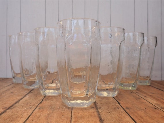 Vintage Libbey CHIVALRY Clear 5" Tumbler Iced Tea Glasses Set of 8 Flat Paneled 12 oz.