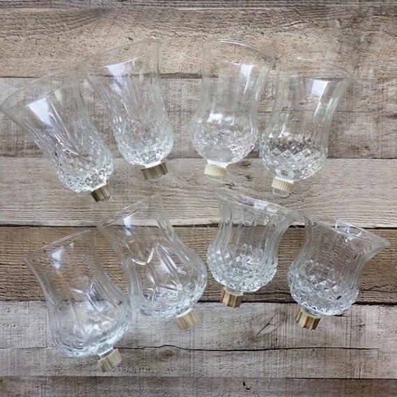 Vintage Clear Colored Glass Large Votive Cups PAIRS YOU CHOOSE Patterned Votive Candle Holders with Peg Diamond Floral Etched