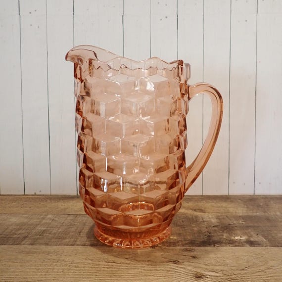 Vintage Indian Glass Colony WHITEHALL Pink Peach Pitcher Cubist Design